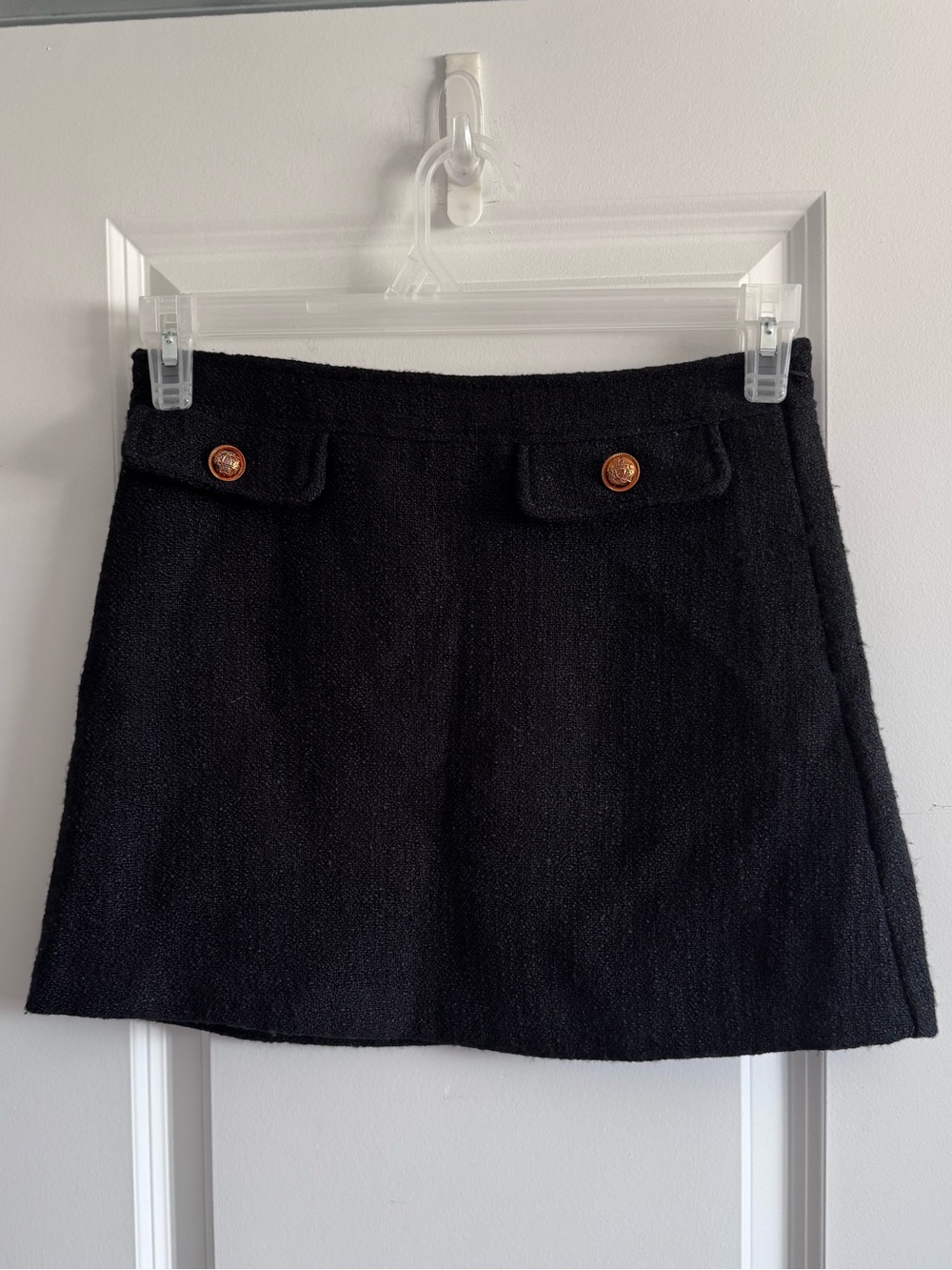 Sans Souci Black Tweed Mini Skirt with Gold Buttons